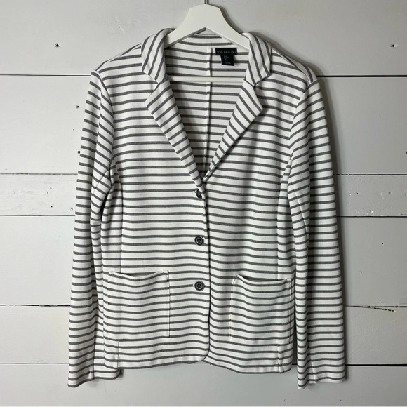 Tahari Black and White Striped Cotton Knit Blazer Size Large - Picture 1 of 4